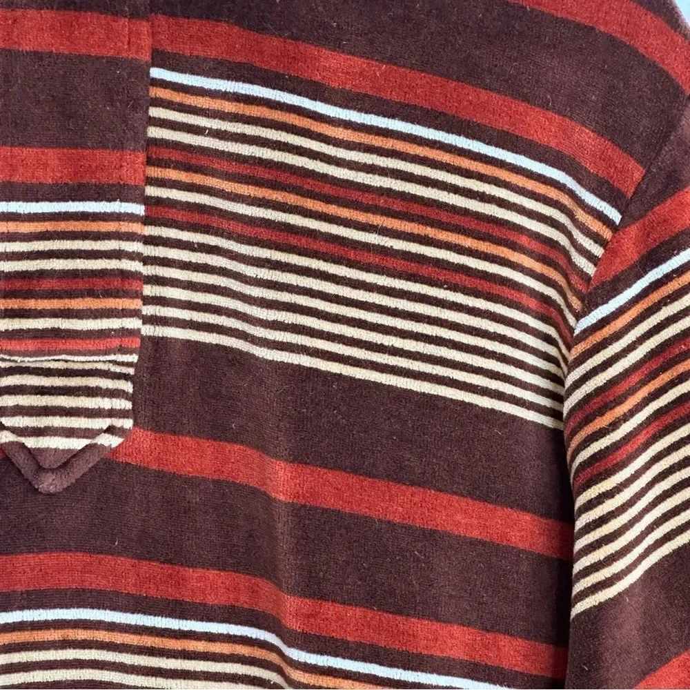 JANTZEN 1960’s Classic Striped Velour Sweater in Brown Rust Tones Size Large